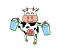 Happy cow holds a bucket of milk. Cartoon. Vector Royalty Free Stock Photo